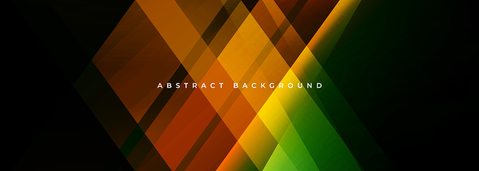 Black modern abstract wide banner with colorful geometric shapes. Black and colored abstract background. Vector illustration