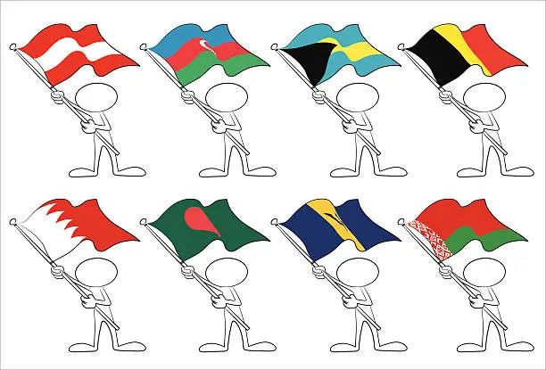 Vector illustration of faceless character with flags