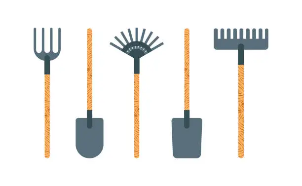 Vector illustration of Set of various items for the garden. Gardening and horticulture tools. Flat design on white background. Vector illustration.