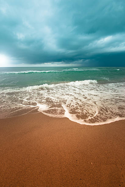 Empty sand beach coast at sunset in a summer holiday.
