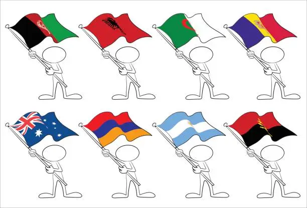 Vector illustration of faceless character with flags