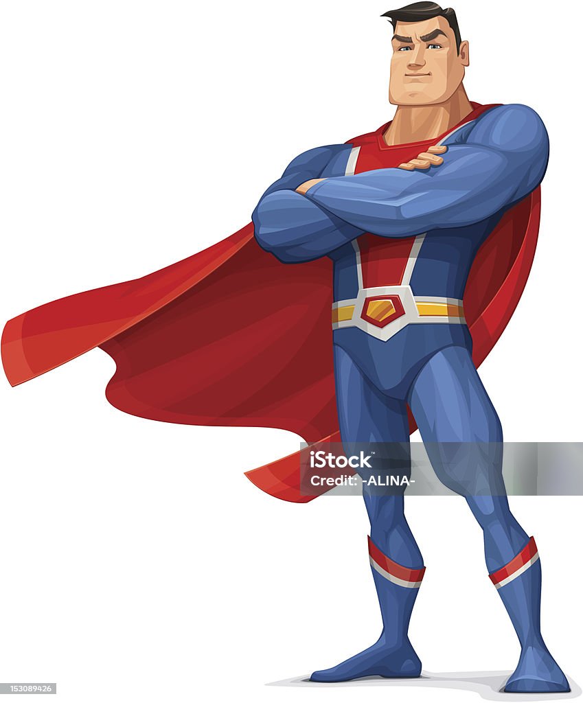 Superhero Superhero Standing with Folded Hands- Vector Illustration. Superhero stock vector