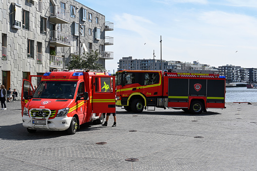 Oslo, Norway, July 5, 2023 - Emergency vehicle of the Professional Fire and Rescue Service of the City of Oslo (Oslo Brann- og Redningsetat).