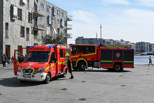 Oslo, Norway, July 5, 2023 - Emergency vehicle of the Professional Fire and Rescue Service of the City of Oslo (Oslo Brann- og Redningsetat).