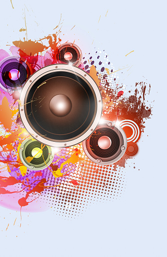 sound speakers music party background with colorgul splash for party events and design cards