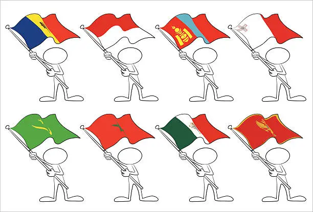 Vector illustration of faceless character with flags