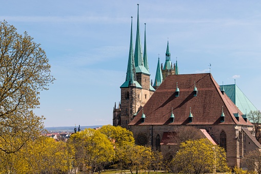 A scenic view of Erfurt Cathedral in Germany on a sunny day