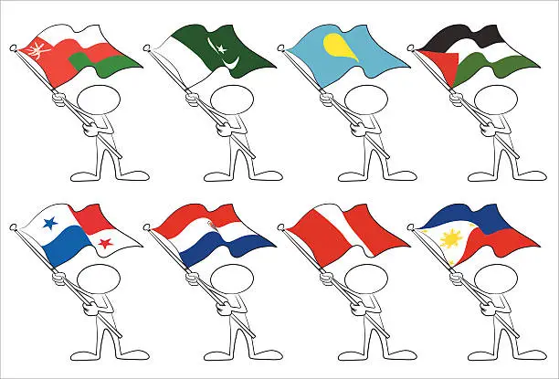 Vector illustration of faceless character with flags