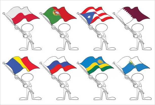 Vector illustration of faceless character with flags