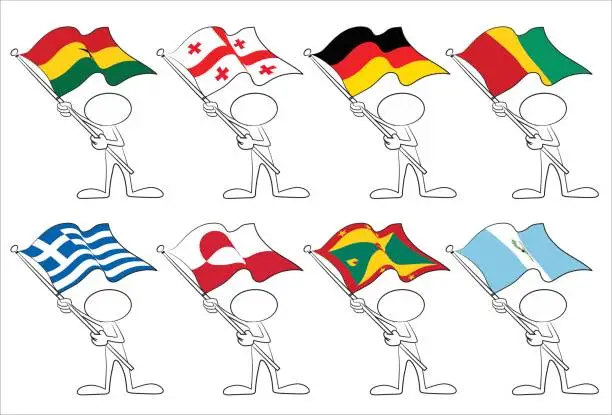 Vector illustration of faceless character with flags