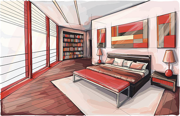 design Vector illustration of interior design. In the style of drawing. (ai 10 eps with transparency effect) drawing of mattress stock illustrations
