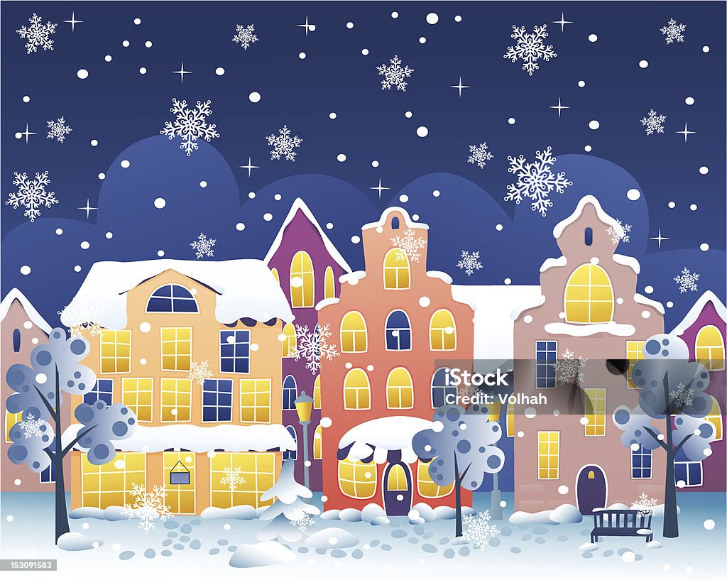 Winter night street Winter street with shop, cafe and hotel at night Architecture stock vector