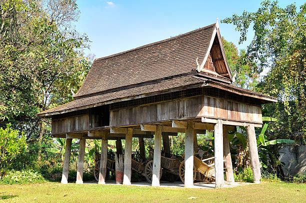 Thailand Lanna architecture : building used for the storage of agricultural products ; to prevent animals from destroying things must be kept high. the fact that the building has been preserved for study. non copyright.