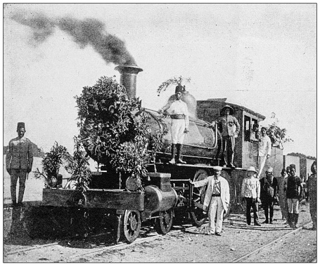 Antique image from British magazine: Sudan, decorated train