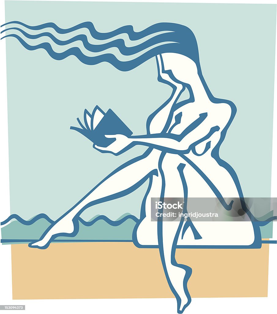 Bookreading fille sur la plage - clipart vectoriel de Adulte libre de droits