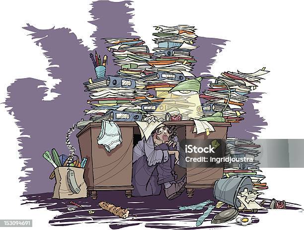 Ilustración de Oficina Cluttered Escritoriojungle y más Vectores Libres de Derechos de Desordenado - Desordenado, Escritorio, Archivo