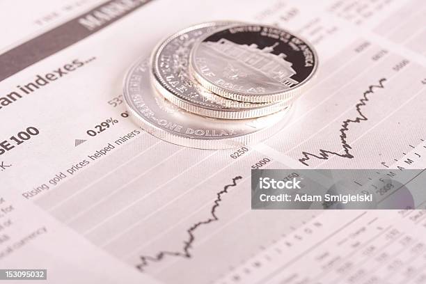 Dollar Coins On Financial Newspaper Stock Photo - Download Image Now - Adversity, Business, Buying