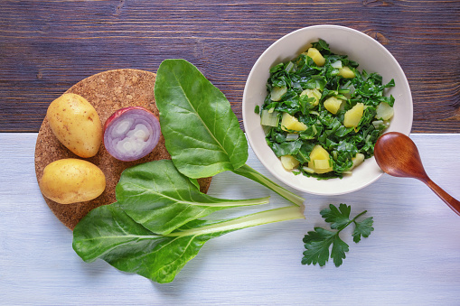 Balkan cuisine. Dalmatinsko varivo, traditional dish of the Balkan. It is made from  chard leaves ( blitva ) and potatoes