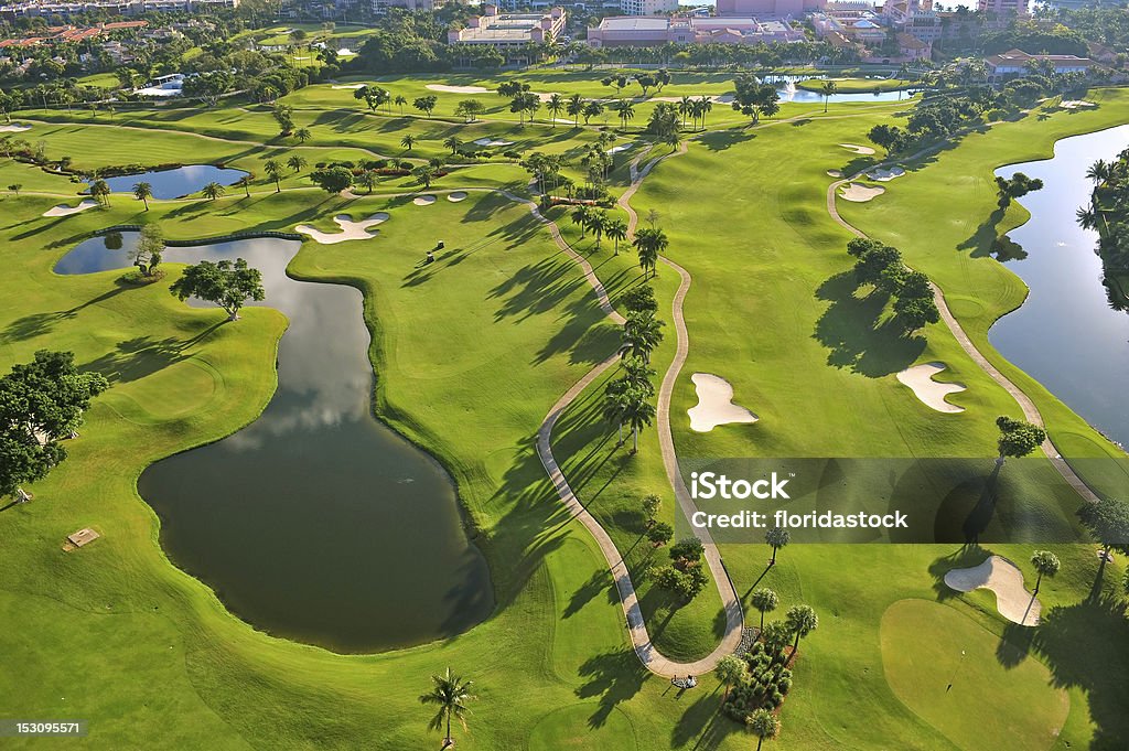 Florida luxury municipal golf course aerial view overhead view of luxury florida municipal golf course Golf Course Stock Photo