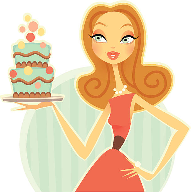 illustrazioni stock, clip art, cartoni animati e icone di tendenza di modello di torta - cake old fashioned gift women