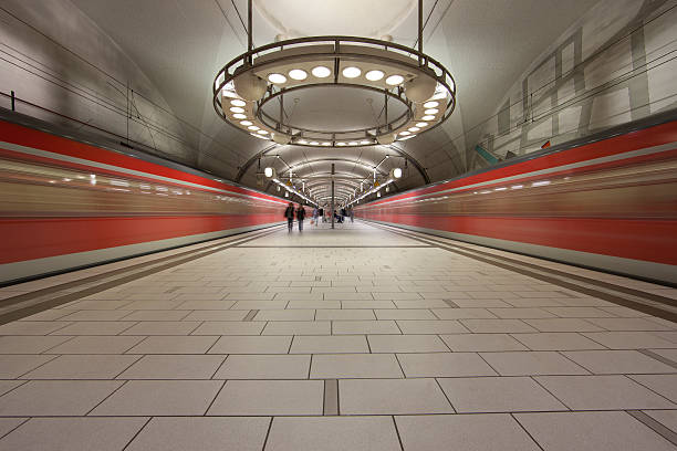 German subway (U-bahn) train passing Marktplatz station near Frankfurt.