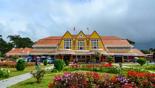 Dalat, Vietnam - Nov 25, 2017. View of railway station in Dalat, Vietnam. The station was designed in 1932 by French architects Moncet and Reveron, and opened in 1938.