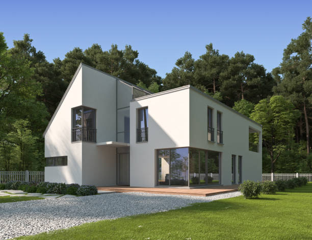 istock Modern cubic house on a forest border 1530974189