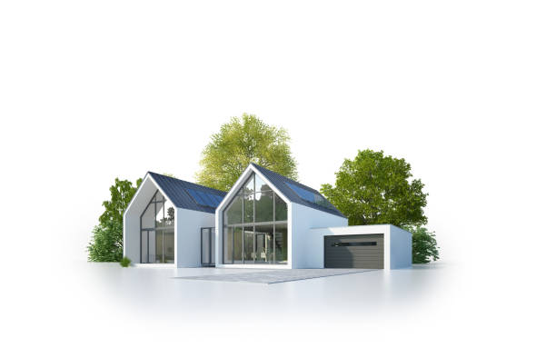 istock Isolated house with glass front and garage 1530974197