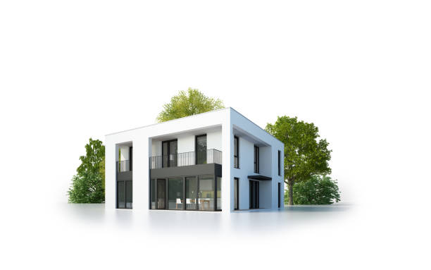 istock Isolated modern cubic house with trees 1530974713