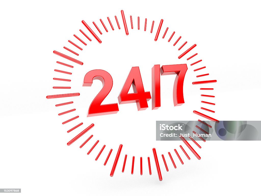 24/7 24/7 opening Concept. High quality 3d render. 24-7 Stock Photo