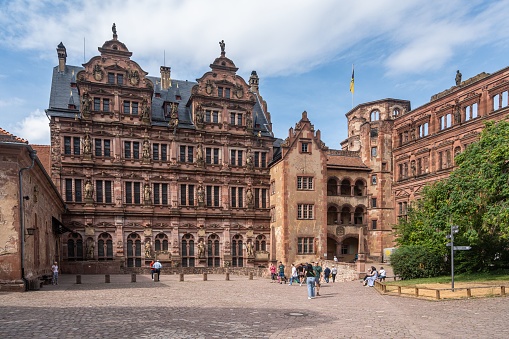 Heidelberg, Germany – August 16, 2022: A closeup of  historical Heidelberg Palace under the blue sky in Germany