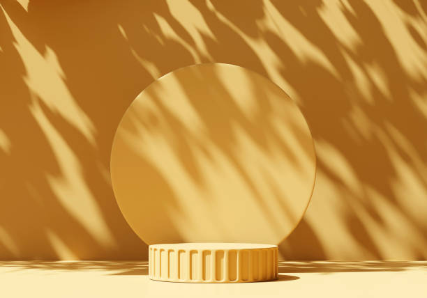 istock Abstract Exotic Yellow Minimal Modern Podium Platform For Product Display Showcase Presentation Advertising With Decorations 3D Rendering 1530979907