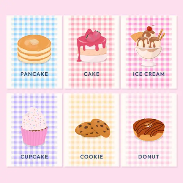 Vector illustration of Bakery label collection with pastel checkered pattern
