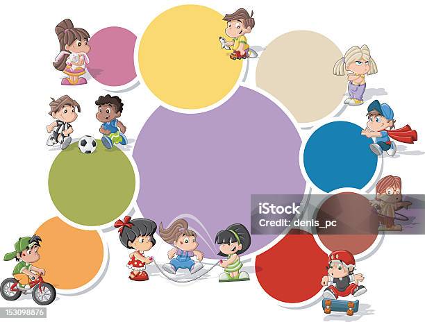 Several Sets Of Cartoon Kids Playing Stock Illustration - Download Image Now - Bicycle, Boys, Child