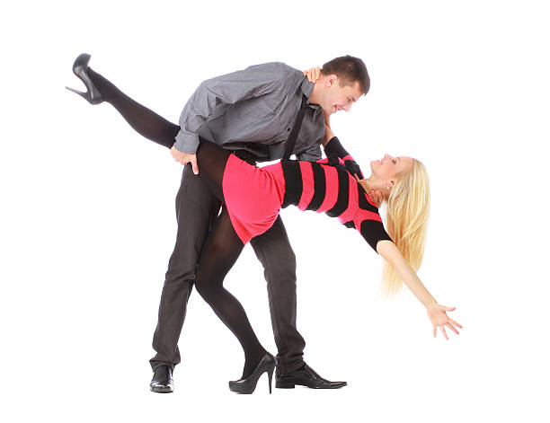 istock Young couple in business clothes on dancing pose 153098981