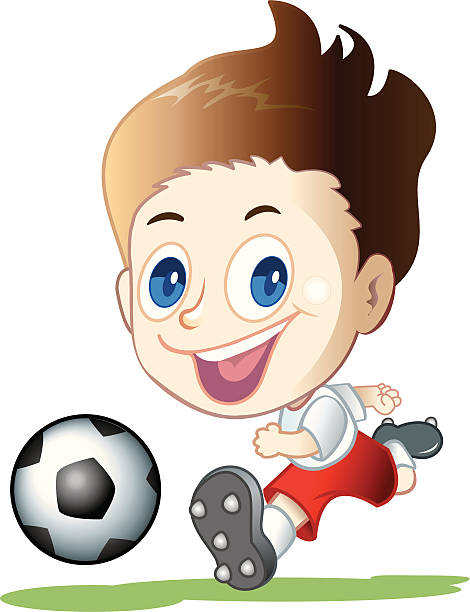 ilustrações, clipart, desenhos animados e ícones de para criança - soccer ball running sports uniform red