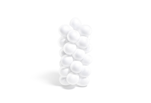 Blacnk white round balloon column mockup, isolated, 3d rendering. Empty latex balloons for ceremony or event pillar entrance mock up, front view. Clear mylar tower for decorative archway template.