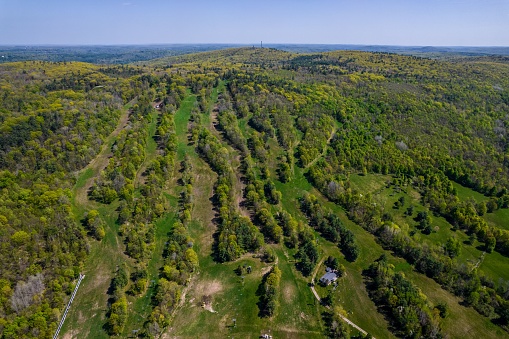 An aerial view of the Mohawk Mountain Ski Area in spring.