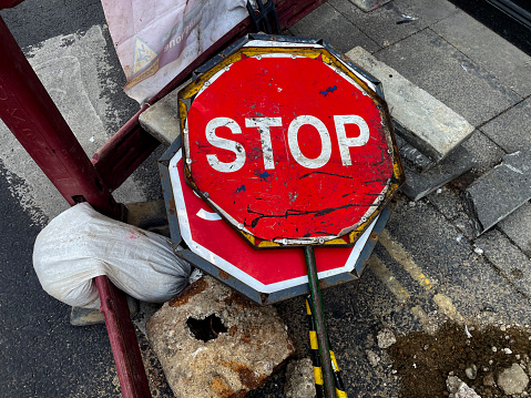 Stop signs on the ground
