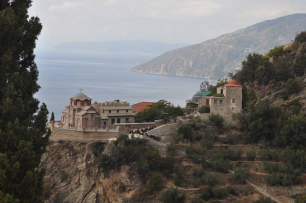 The Holy Cell of Saint George Kartsonaion - Skete St Annas is a cell built on Mount Athos stock photo