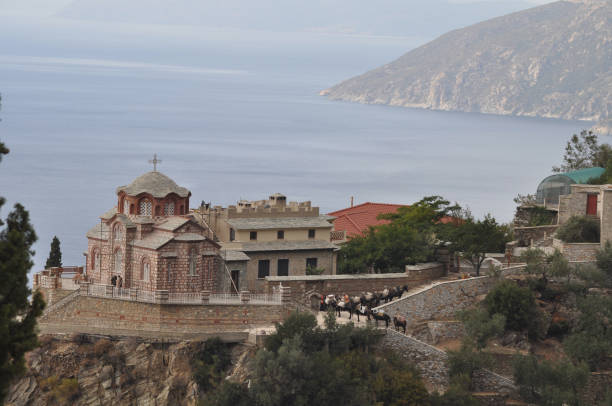 The Holy Cell of Saint George Kartsonaion - Skete St Annas is a cell built on Mount Athos stock photo