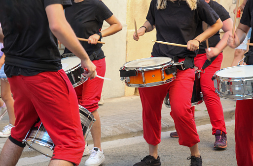 Drummers in  street Catalonia city