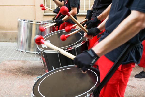 Drummers in  street Catalonia city