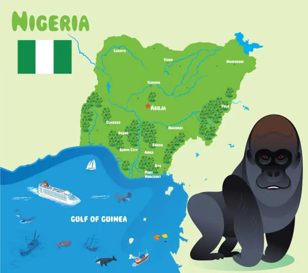Vector illustration of Nigeria and Gorilla