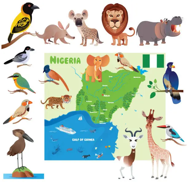 Vector illustration of Nigeria Map and Animals