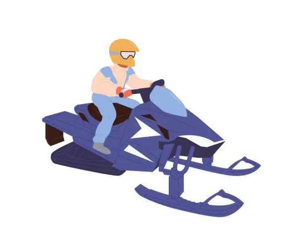 Vector illustration of Man cartoon character riding snowmobile enjoying outdoor winter recreation vector illustration