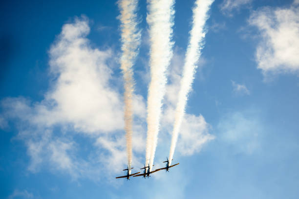 Low passing by of a Historical Airplanes  in silhouette