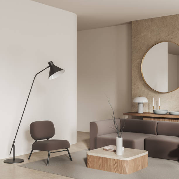 istock White and stone living room with sofa and armchair 1531069472