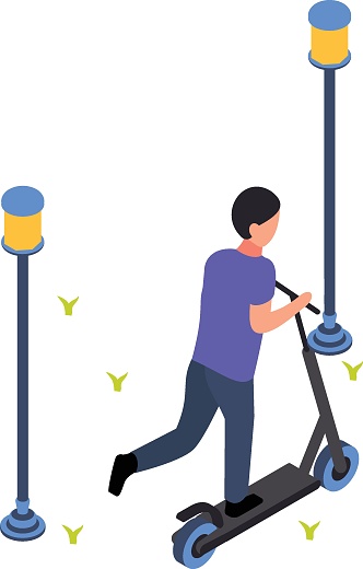 Man Driving On Electric Scooter In The City isometric Concept, Kick Bike Riding in the Park Vector Icon Design, Weekly holidays Activity Symbol, Week Rest Days Sign, Lazy weekends people Stock illustration