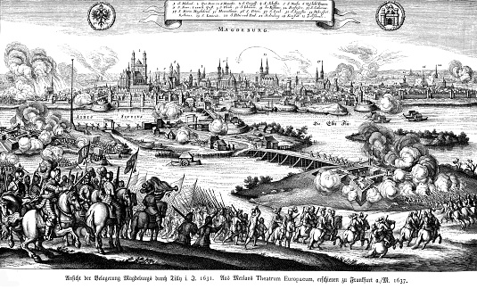 Destruction of Magdeburg, 1631 after the siege conducted by Johann Tserclaes, Count of Tilly. commander of the Catholic League's against the Protestants , the worst massacre of the Thirty Years' War
